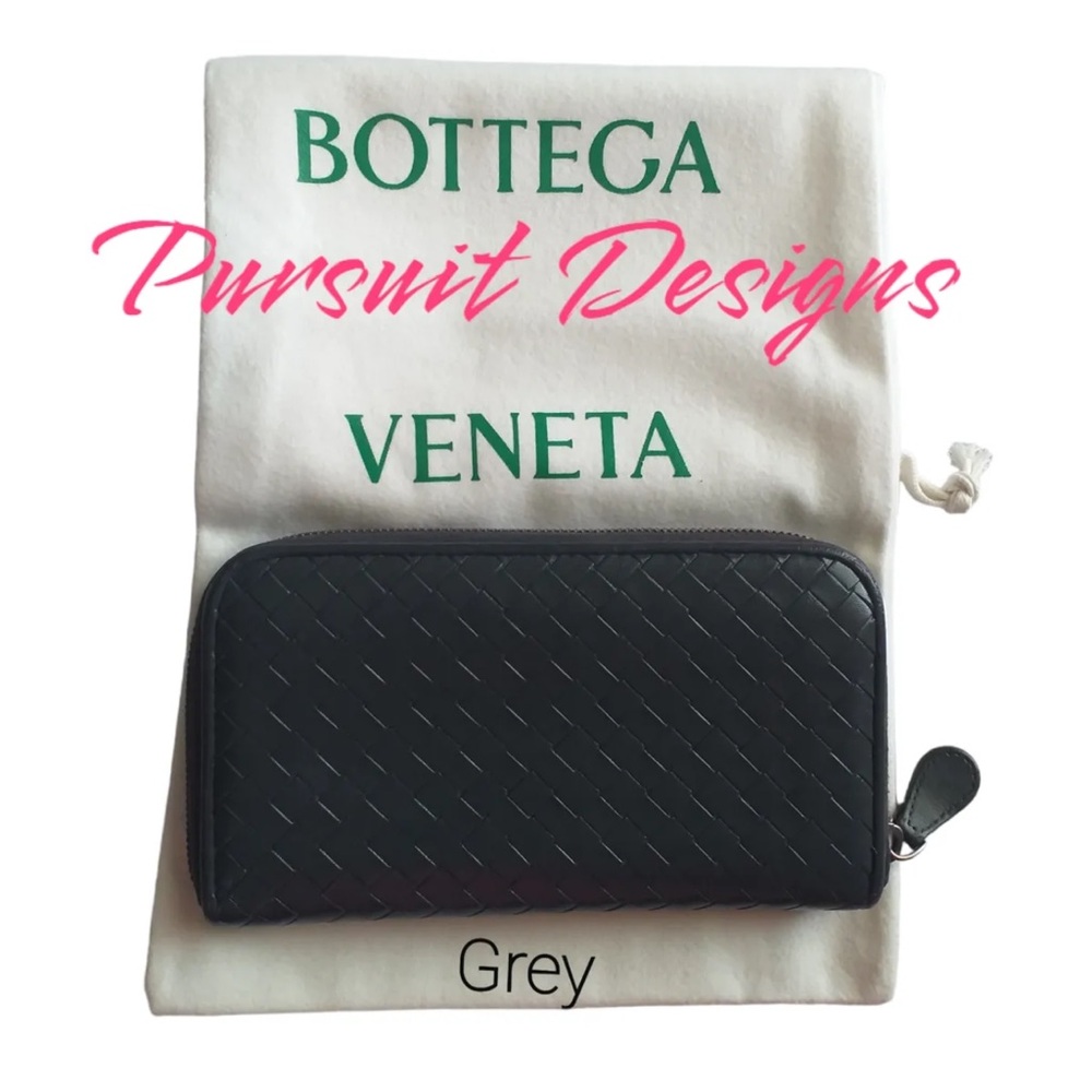 Bottega Veneta Preloved Leather Zip Around Wallet - Grey